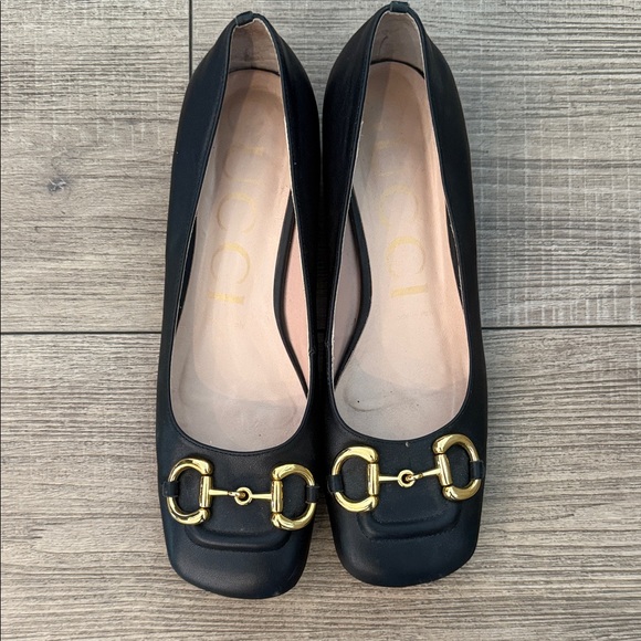 Gucci Black Leather Flats with Gold Accent - Picture 1 of 11